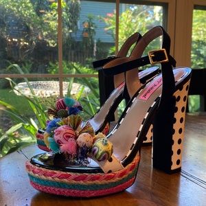 Betsey Johnson polka dot embellished chunky heels